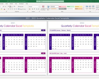 Quarterly Calendar 21 22 Excel Template Planner Etsy