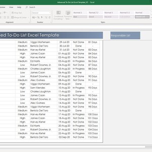 Advanced To-do List Excel Template | Printable Planner | To-do List ...