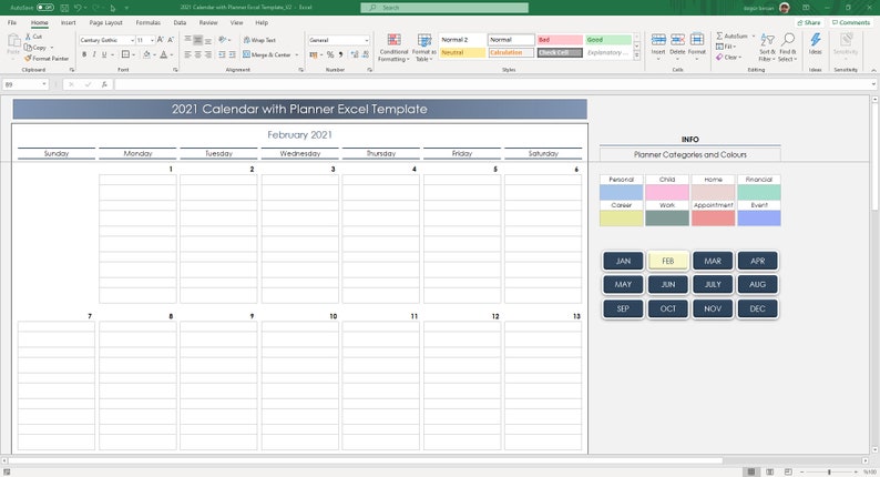 "Yearly 2026 Excel calendar planner for personal and business use"