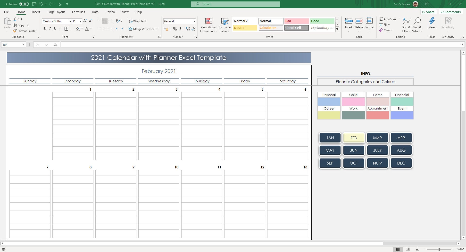 2023 Calendar With Planner Excel Template Excel Planner Etsy UK