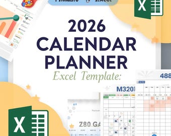2026 Calendar Planner Excel Template: Monthly Planner & Organizer with 12 Pages