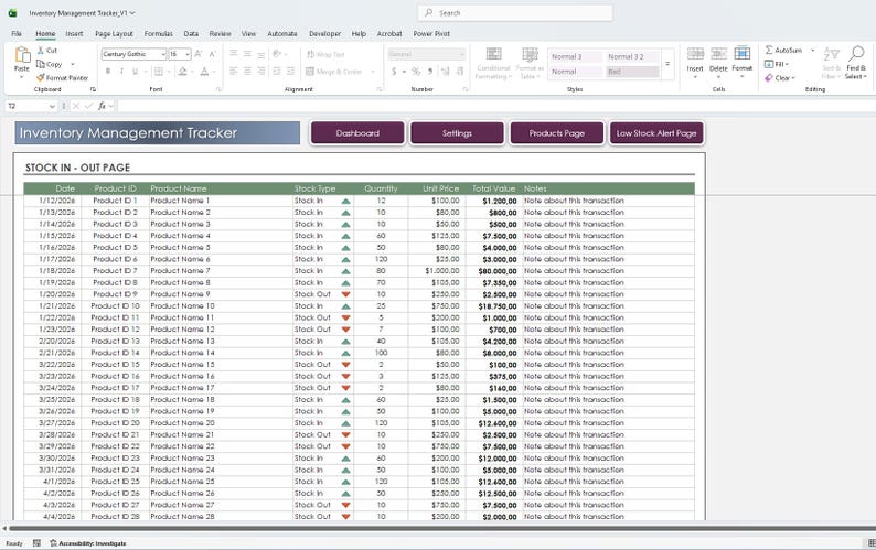 Inventory Management Excel Template: Stock Tracker Spreadsheet With ...