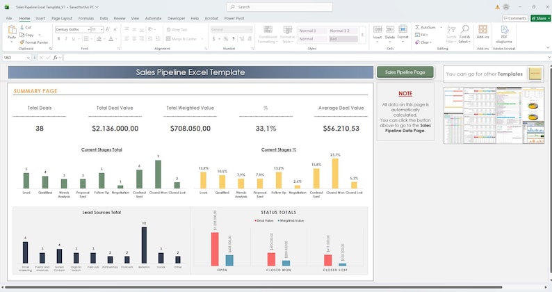 Sales Pipeline Excel Template | CRM Sales Tracker & Lead Management ...