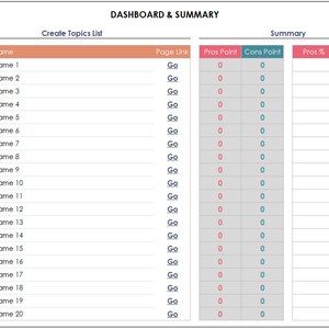 Pros and Cons Tracker Excel Template: Decision-making Sheet - Etsy