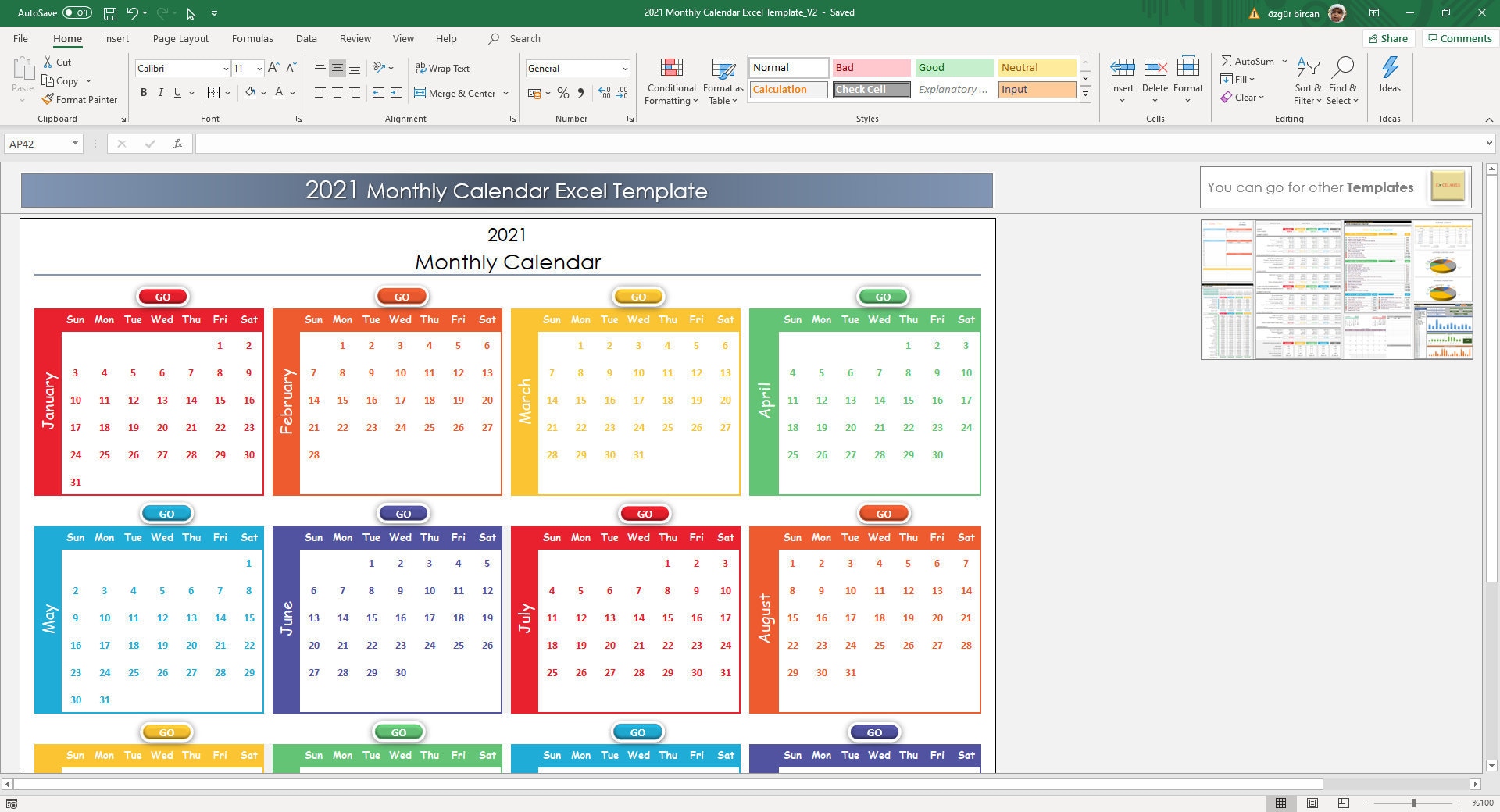 Printable Monthly Calendar Template For Excel Excel