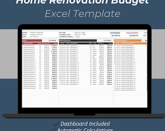 Home Renovation Budget Excel Template | House Flipping Expense Tracker for Real Estate Investors