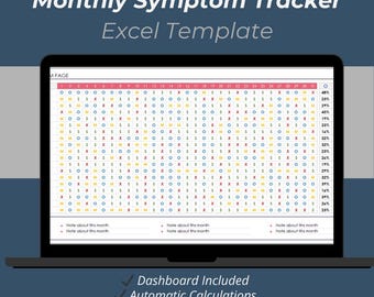 Monthly Symptom Tracker Excel Template | Health & Chronic Pain Monitoring Spreadsheet