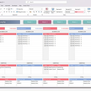 Weekly Work Planner Excel Template: Work Schedule & Task Tracker for 5 ...