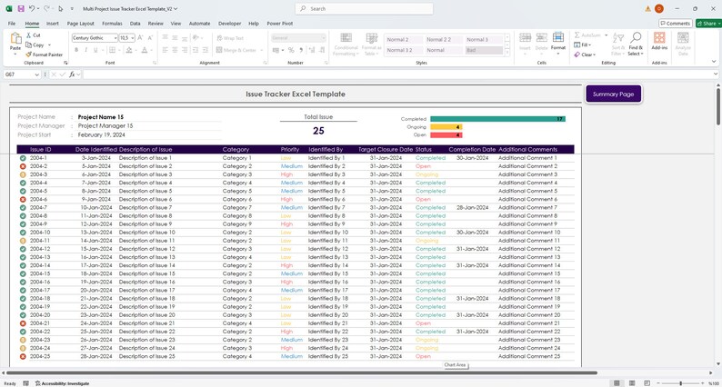 Issue Tracker Excel Template | Multi Project Issue Log & Status ...