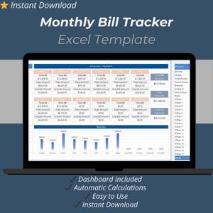 Monthly Bill Tracker Excel Template | Bill Payment & Expense Organizer Spreadsheet (13 Pages)