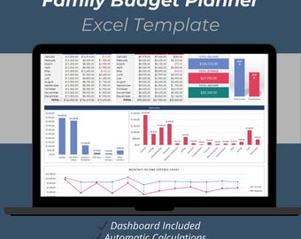 Family Budget Planner Excel Template :12-Month Income & Expense Tracker with Automatic Totals and Charts