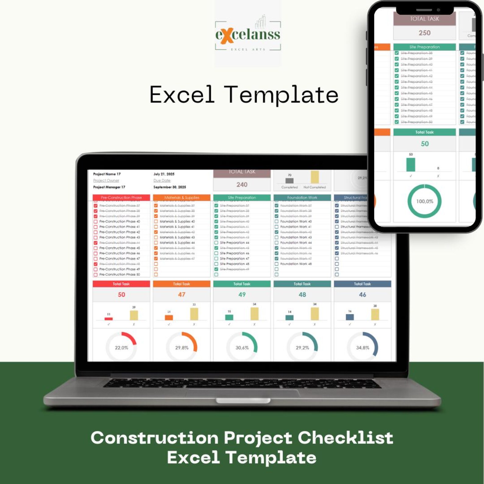 Construction Project Checklist: Excel Task Tracker (digital Download ...