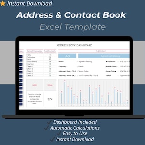 Excel-sjabloon adresboek | Afdrukbare spreadsheet met contactenlijst en telefoongids