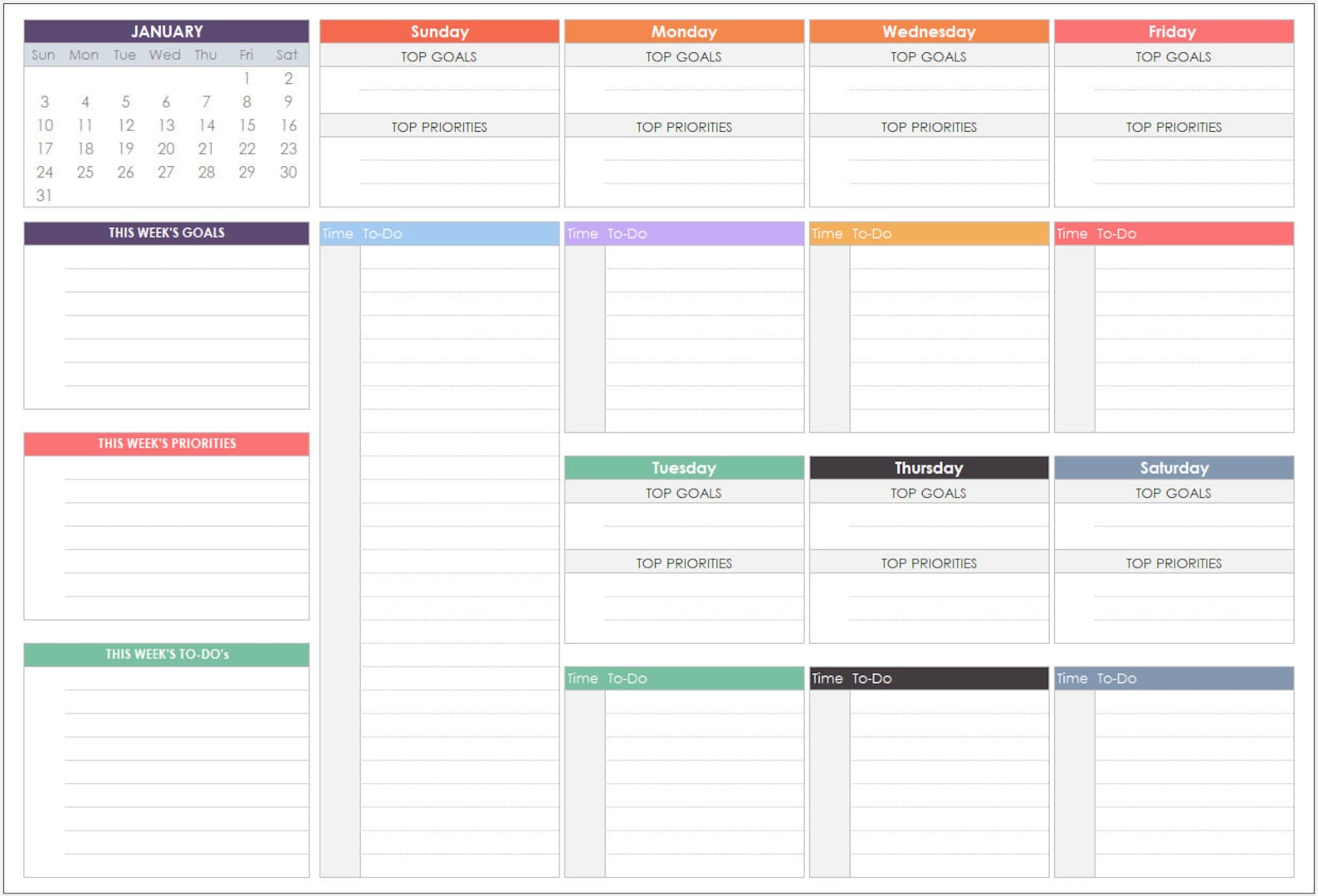 Weekly Planner Excel Template 2022 Free Download