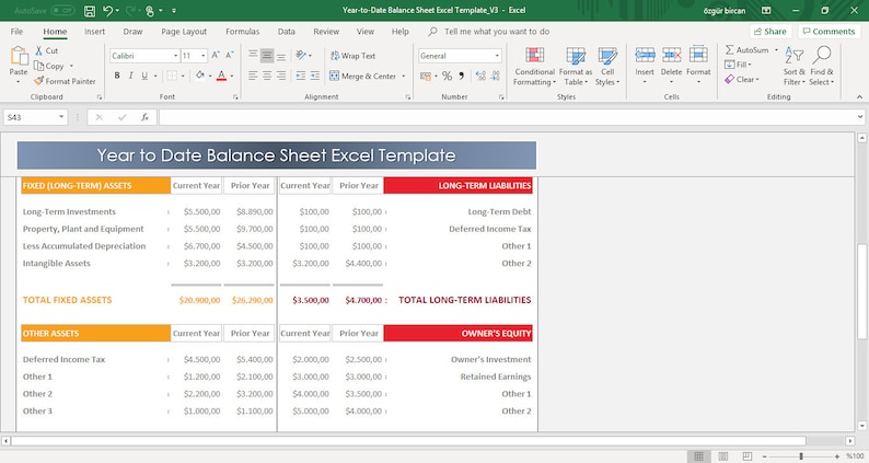 Year to Date Balance Sheet Excel Template | Etsy
