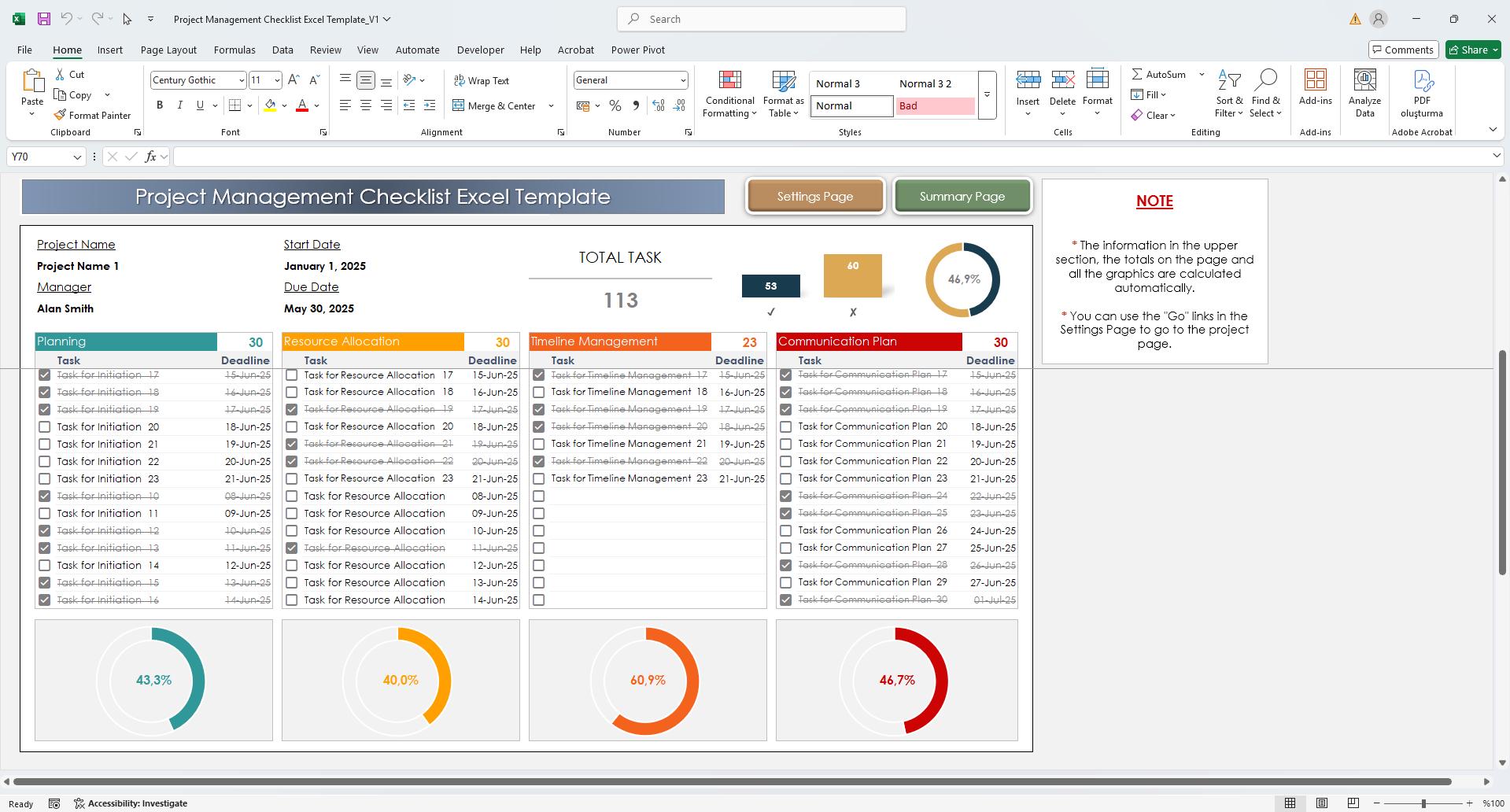 Project Management Checklist Excel Template | Multi Project Task ...