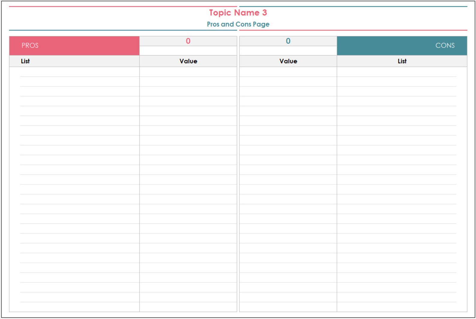 Pros and Cons Tracker Excel Template: Decision-making Sheet - Etsy