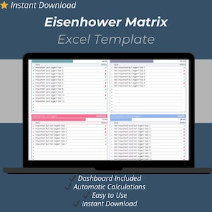 Modèle Excel de matrice d'Eisenhower | Matrice de priorité des tâches et feuille de calcul du planificateur de productivité
