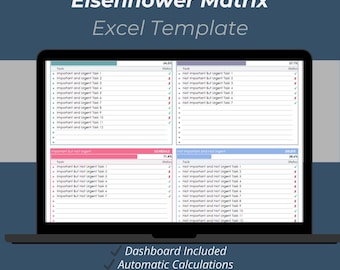 Eisenhower Matrix Excel Template | Task Priority Matrix & Productivity Planner Spreadsheet