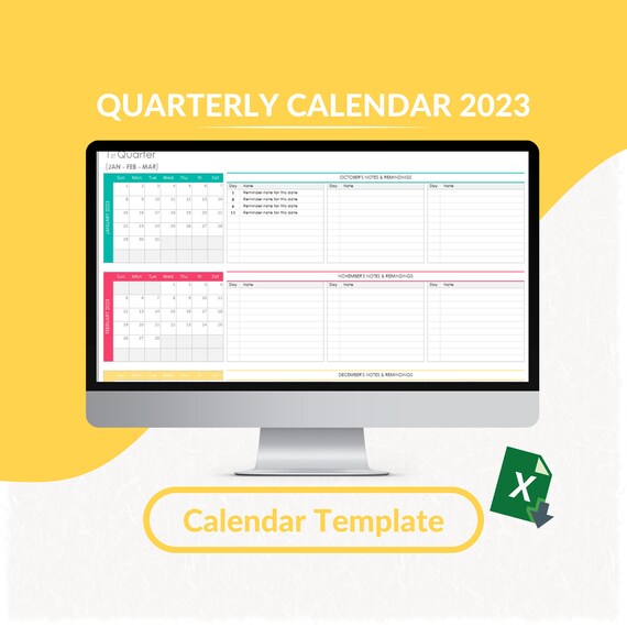 Quarterly Calendar 2023 Excel Template Planner Spreadsheet - Etsy