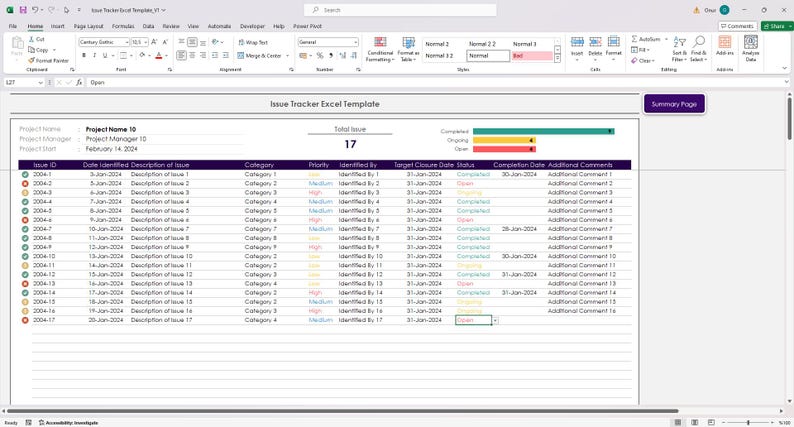 Issue Tracker Excel Template | Project Issue Log & Bug Tracking ...