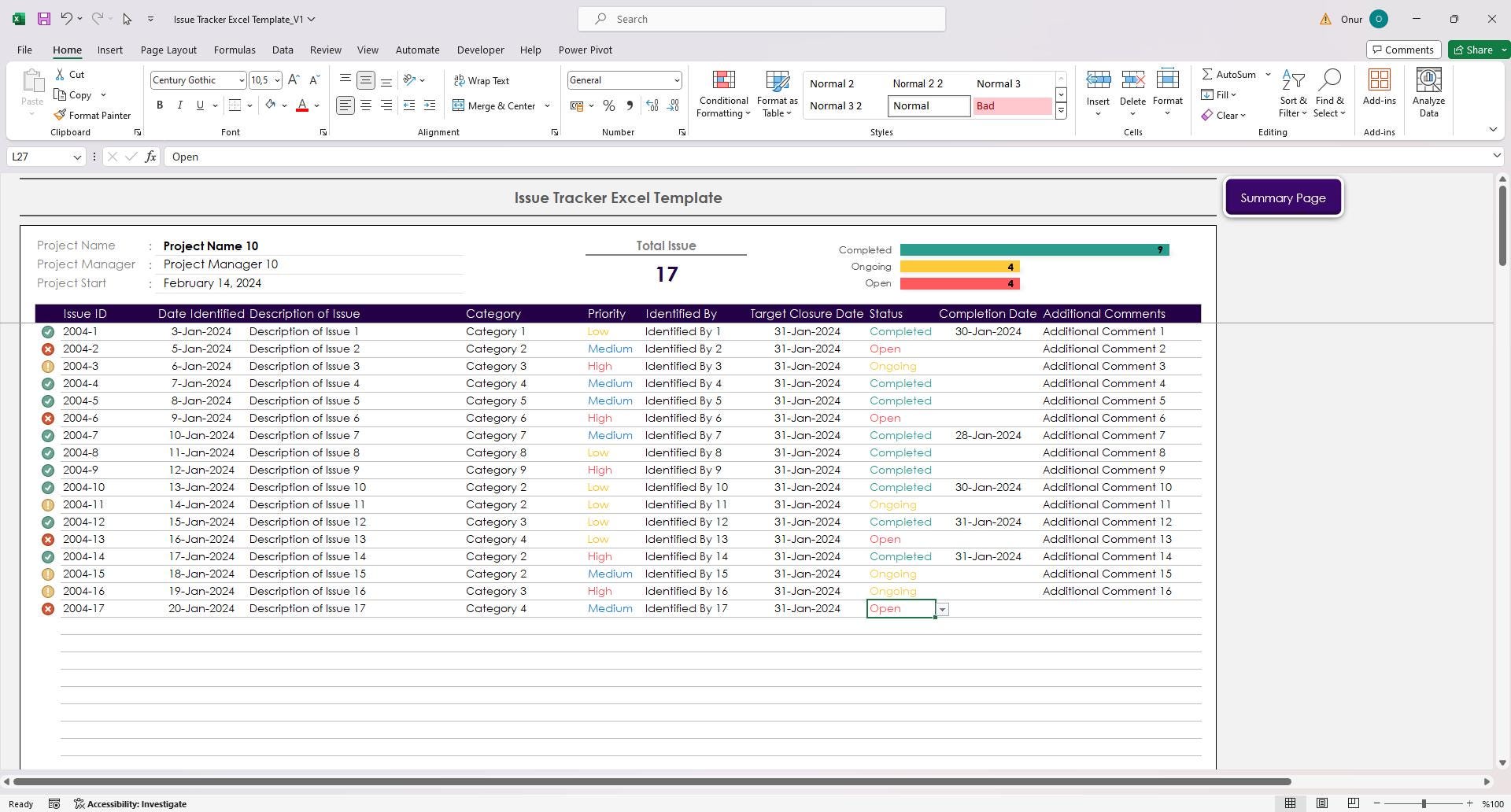 Issue Tracker Excel Template | Project Issue Log & Bug Tracking ...