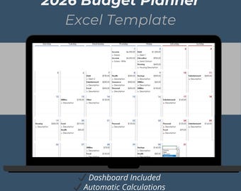 2026 Budget Planner Excel Template | 12 Month Income & Expense Tracker