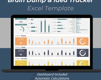 Brain Dump Excel Template | Idea Tracker, Goal Planner & Productivity Organizer Spreadsheet