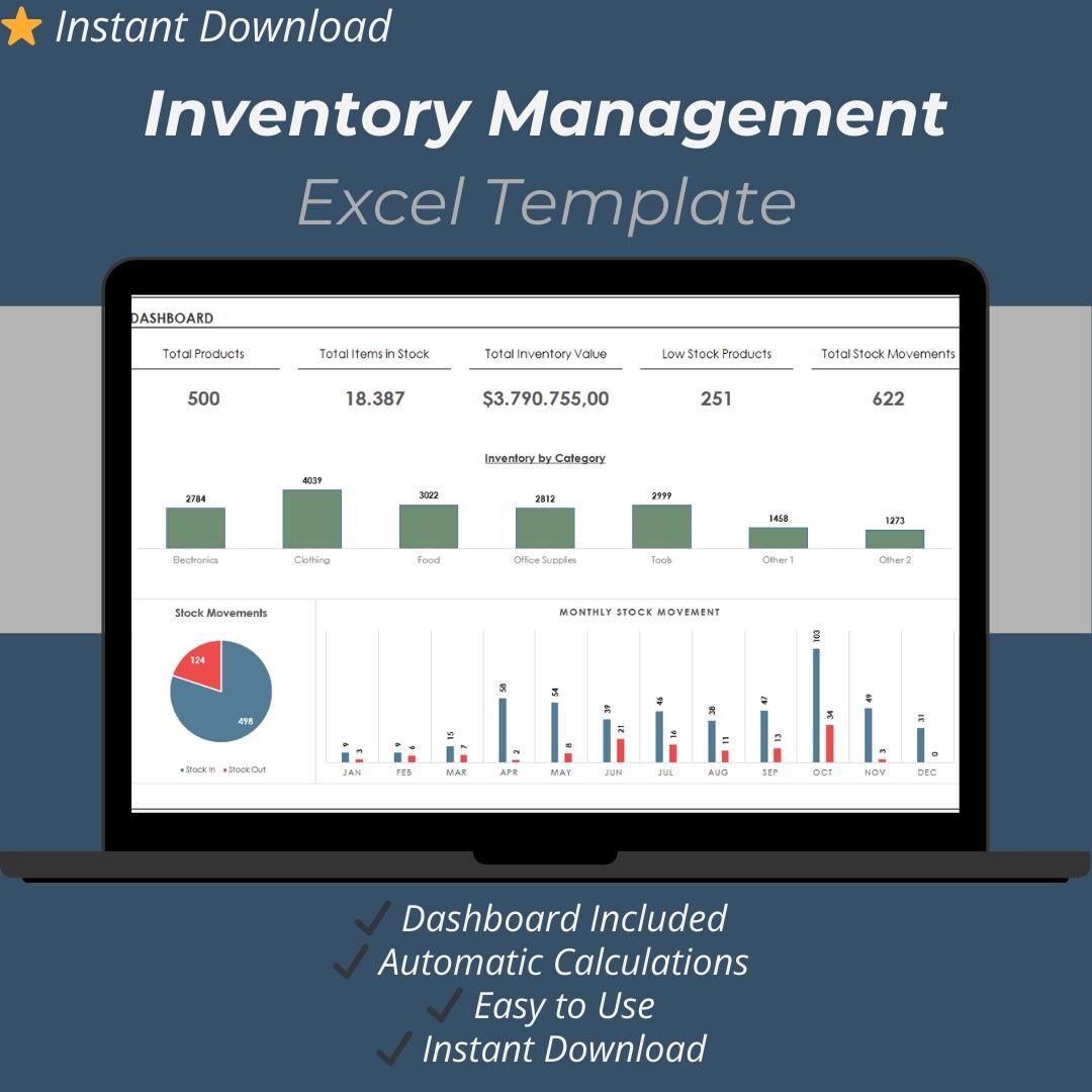 Inventory Management Excel Template: Stock Tracker Spreadsheet With ...