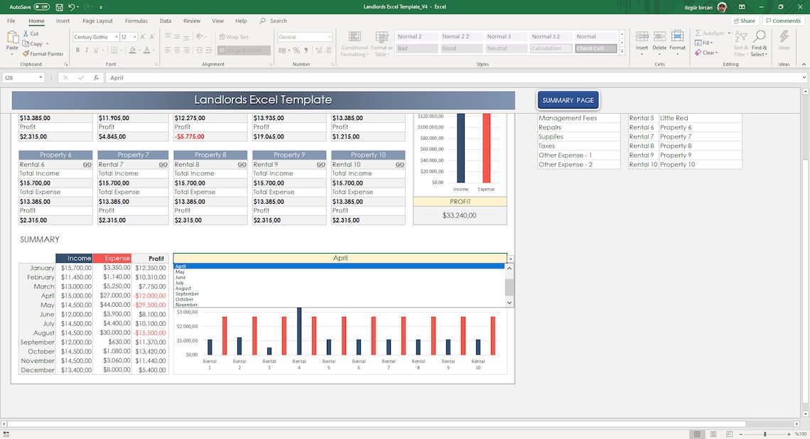 Landlords Excel Template Rental and Expense Tracker Etsy