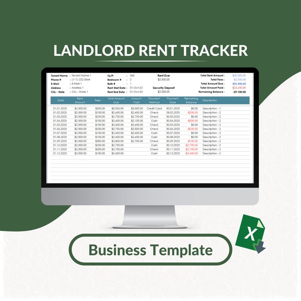 Rent Payment Tracker | Landlord Rent Payment Tracker | Monthly Rent Tracker Sheet | Tenant Rent Payment Log | Rental Income Record Excel
