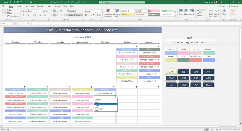 "Printable 2026 Excel calendar template with monthly organizer"