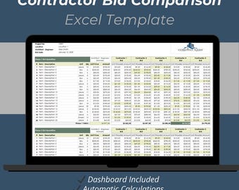 Contractor Bid Comparison Excel Template – Construction Quote Comparison Spreadsheet for Renovation & Project Planning