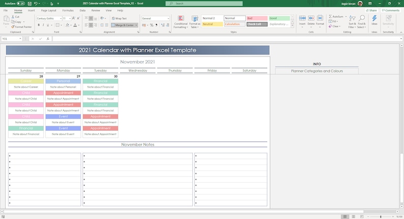 2026 monthly planner Excel template with yearly overview