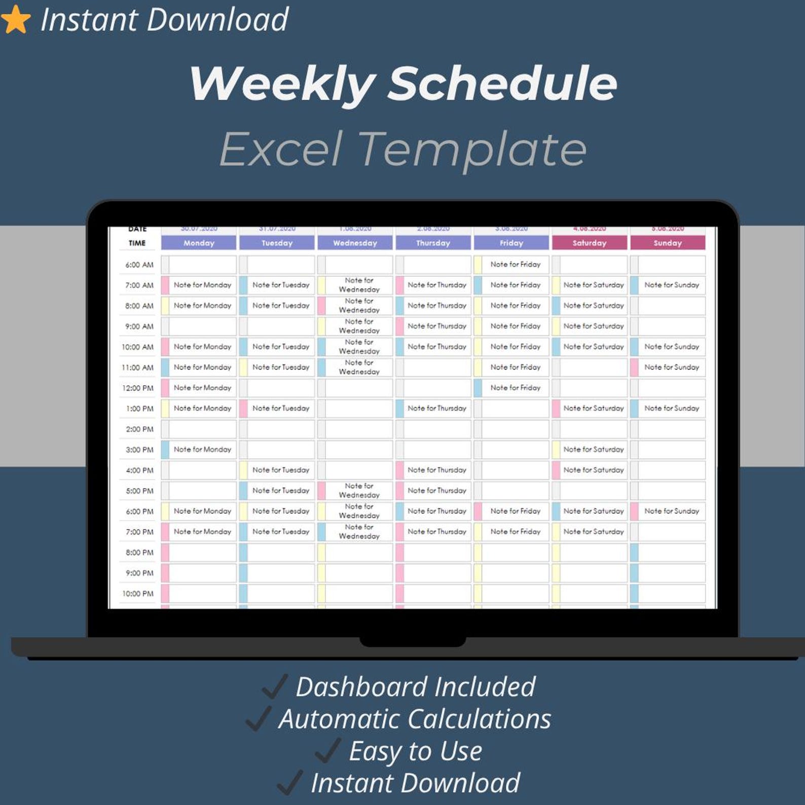 Weekly Schedule Excel Template | Weekly Planner & Task Organizer ...