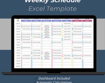 Weekly Schedule Excel Template | Weekly Planner & Task Organizer Spreadsheet