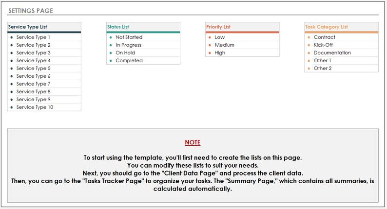 Task management and notes log for each client