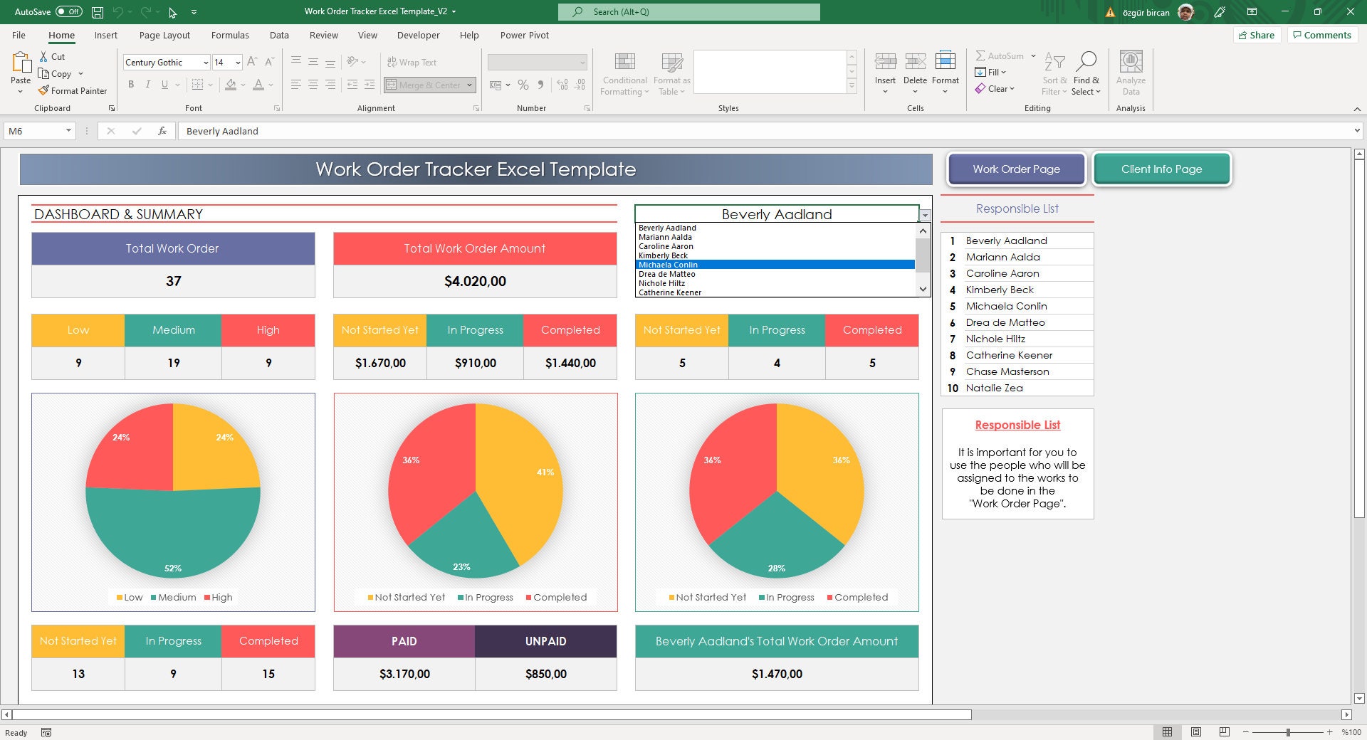Work Order Tracker Excel Template Small Business Work Order Etsy