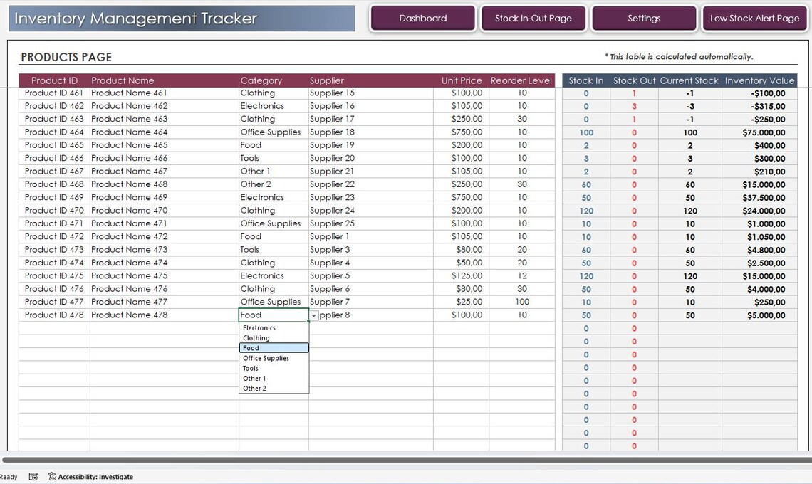 Inventory Management Excel Template: Stock Tracker Spreadsheet With ...
