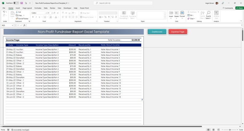 Planilha do Excel para Captação de Recursos de Organizações Sem Fins Lucrativos | Controle de Receitas e Despesas de Eventos Beneficentes imagem 5