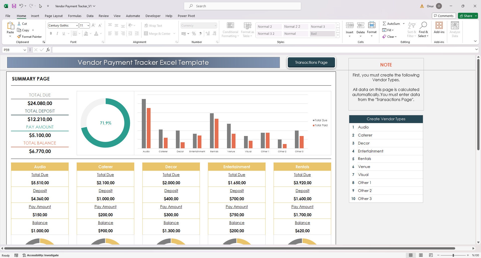 Vendor Payment Tracker Excel Template | Expense Manager - Etsy