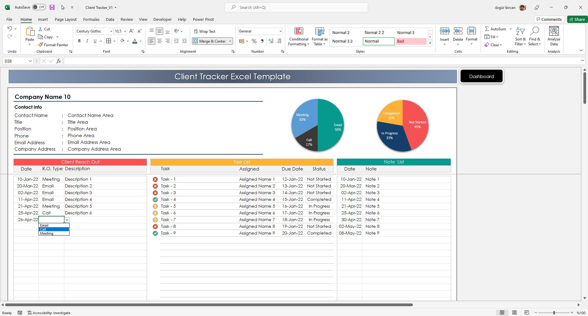 Client Tracker Excel Template Client Engagement Tracker Etsy UK