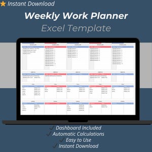 Weekly Work Planner Excel Template: Work Schedule & Task Tracker for 5 Weeks