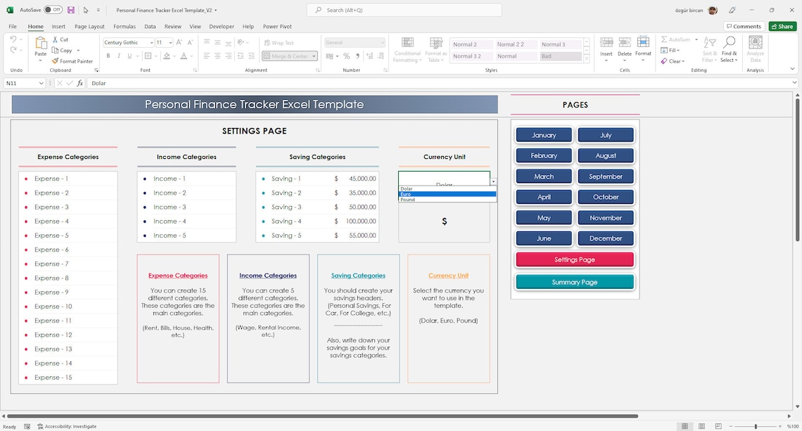 Personal Finance Tracker Excel Template Personal Budget | Etsy