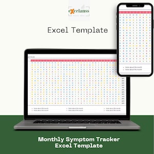 Monthly Symptom Tracker Excel Template: Chronic Pain, Health (Digital Download)