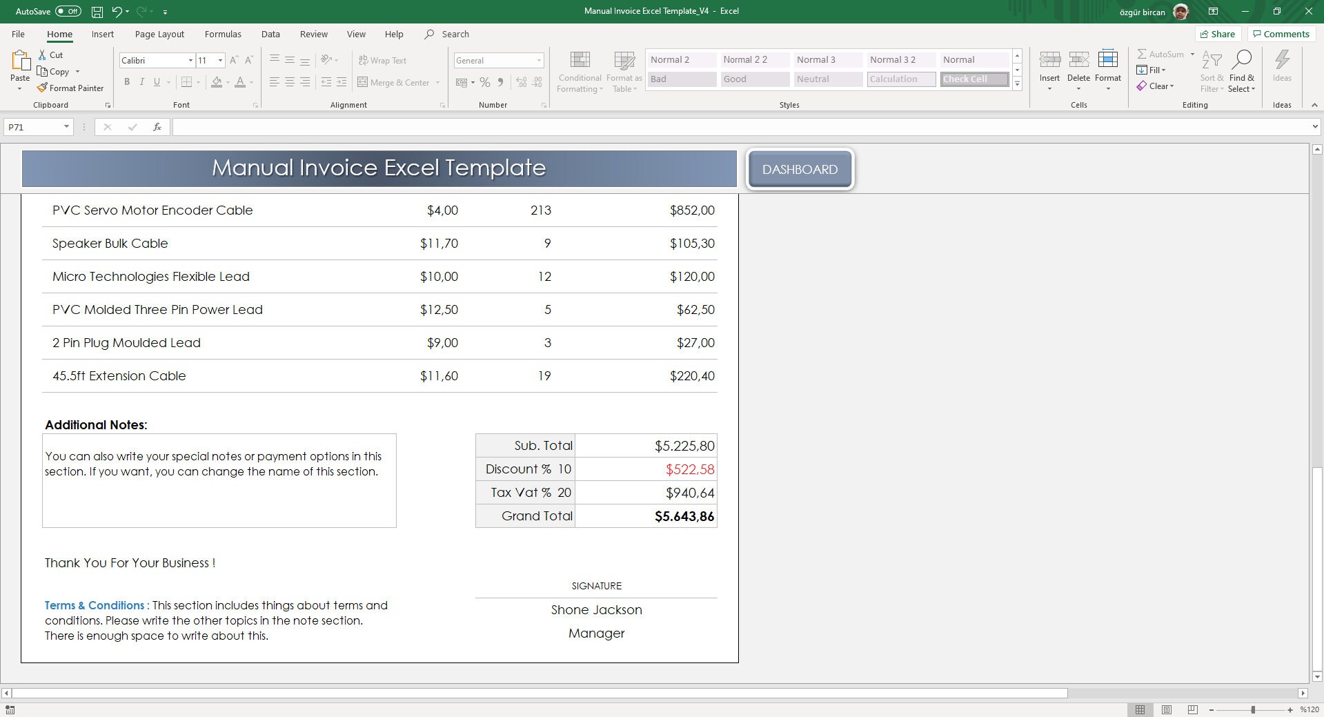 Manual Invoice Excel Template Invoice Tracker Printable - Etsy