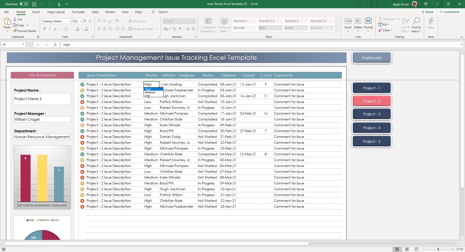 Issue Tracker Excel Template Project Management Issue Etsy