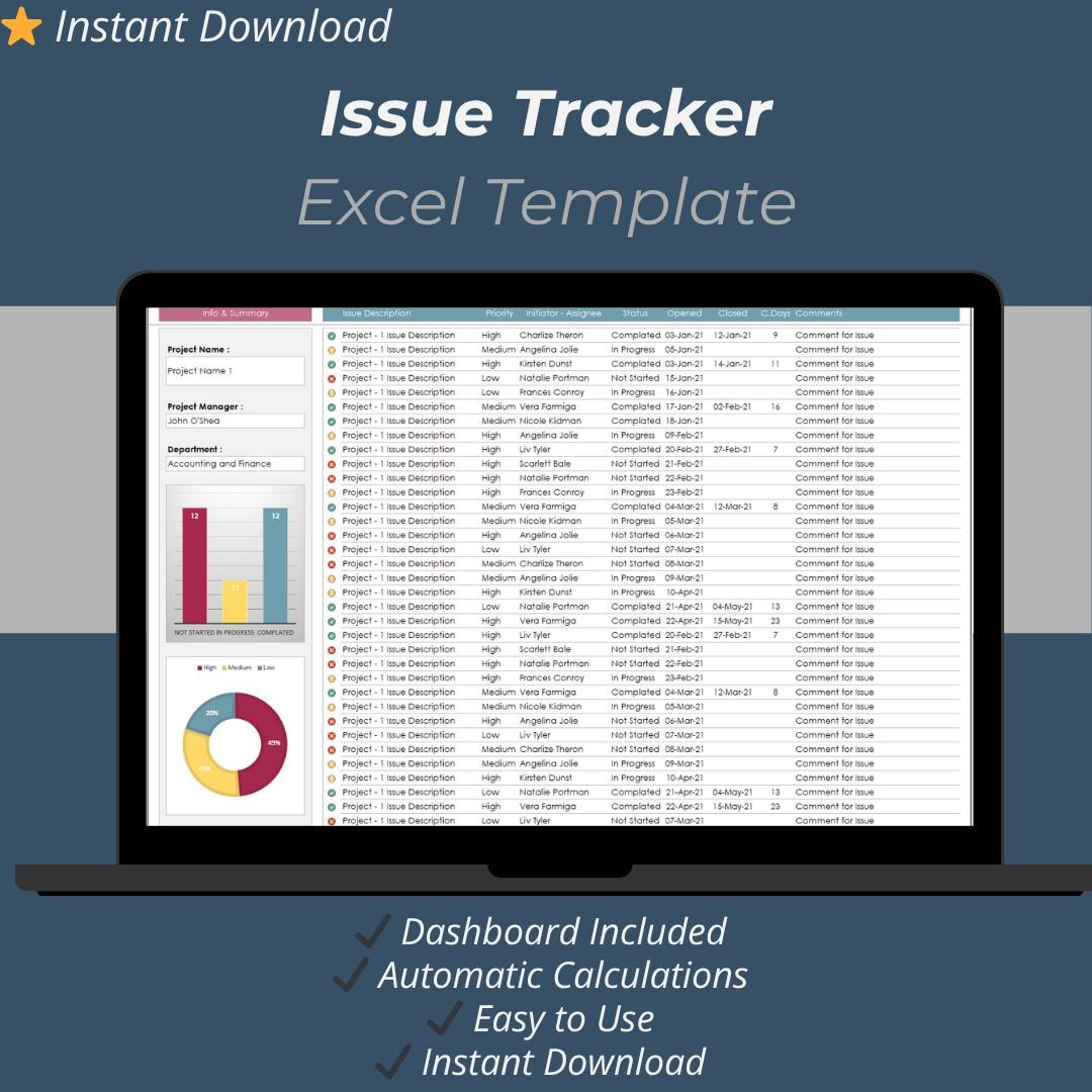 Issue Tracker Excel Template | Project Management Bug Log & Issue ...