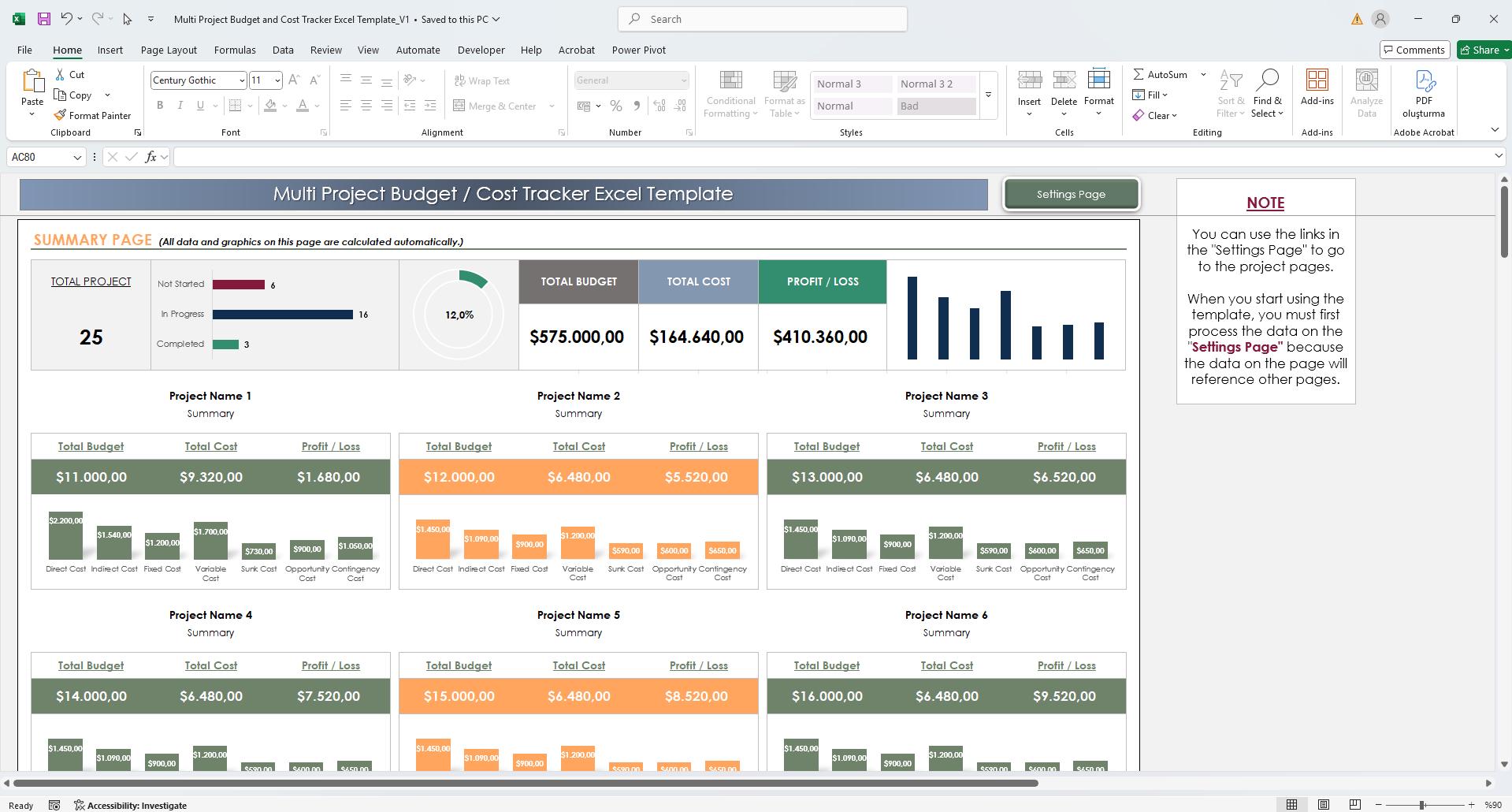 Multi Project Budget Tracker Excel Template | Project Cost & Expense ...