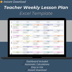 Teacher's Weekly Lesson Plan Excel Template | Classroom Schedule Organizer & Curriculum Tracker